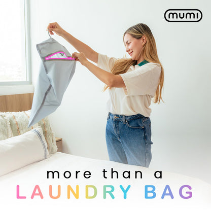 MUMI Travel Laundry Bag – Moisture & Smell-Proof Wash Bag with Folding Hanger & Outer Pouch | Large Washable Bags for Suitcase, Gym & Packing | Clothes Organizer for Trips & Storage - Purple