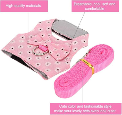 GLOGLOW Small Pet Leash Vest, Soft Fabric Rabbit Harness and Guinea Pig Carrier for Small Pets with Adjustable Straps, Great for Indoor and Outdoor Activities (L)