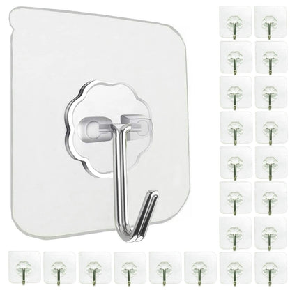 Jwxstore 24 Pack Adhesive Wall Hooks 33LB Heavy Duty No Drill Transparent Waterproof Hooks for Bathroom Kitchen Towel Coat Office Home Outdoor