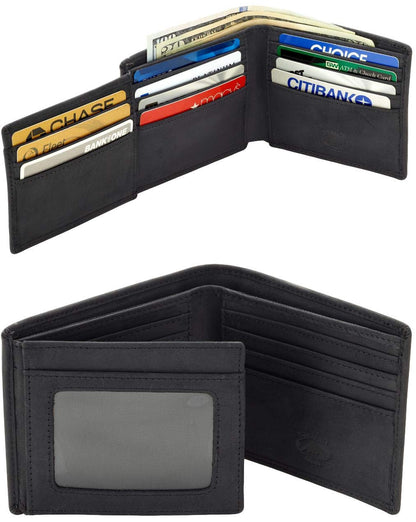 Stealth Mode Leather Bifold Wallet for Men - RFID Blocking, 11 Card Slots, Gift Box