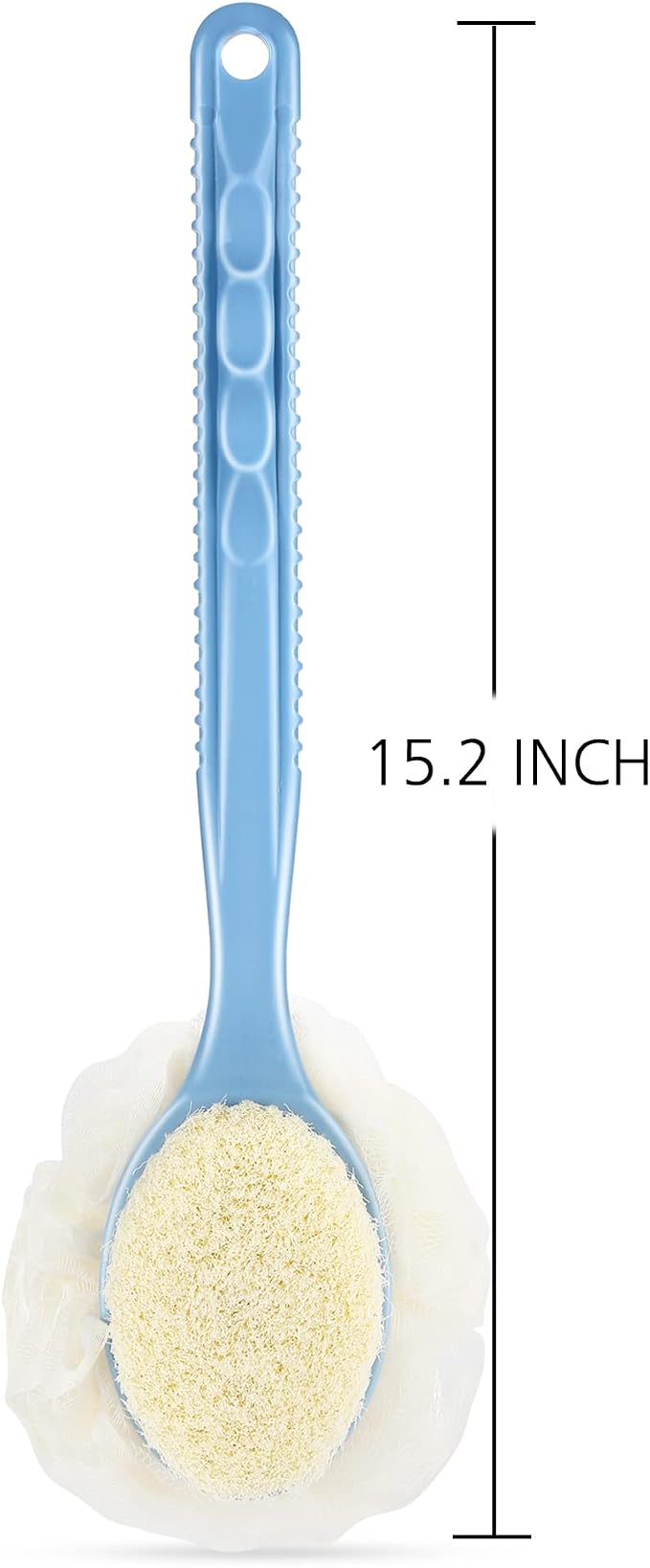 Shower Body Brush with Bristles and Loofah,Back Scrubber Bath Mesh Sponge with Curved Long Handle for Skin Exfoliating Bath, Massage Bristles Suitable for Wet or Dry, Men and Women(Orange)