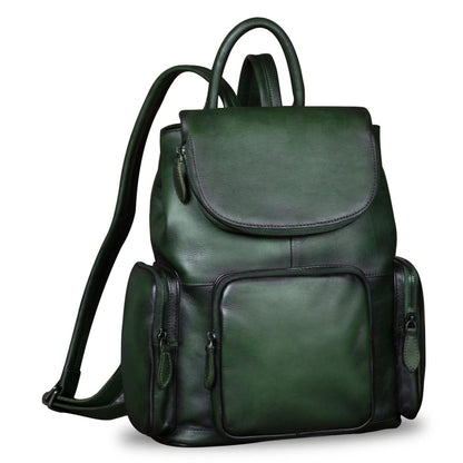 IVTG Genuine Leather Backpack for Women Shoulder Bag Vintage Designer Back Bag Fashion Rucksack Casual Daypack (Green)