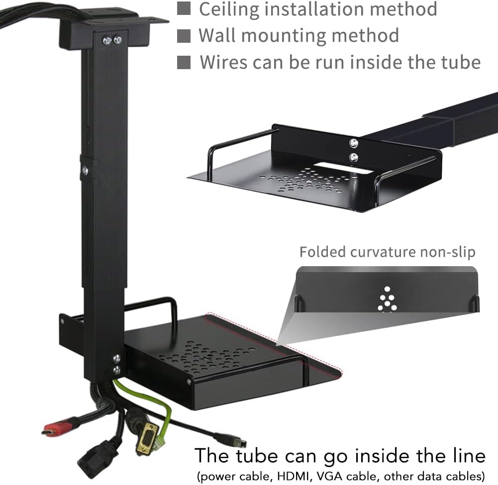 Drsn Universal Ceiling Mount with Tray, 11.4-22 inches Adjustable, No Hole Installation, Aluminum Alloy, in-Tube Cable Routing, Universal Ceiling Mount for Projector/Camera, Wall/Ceiling