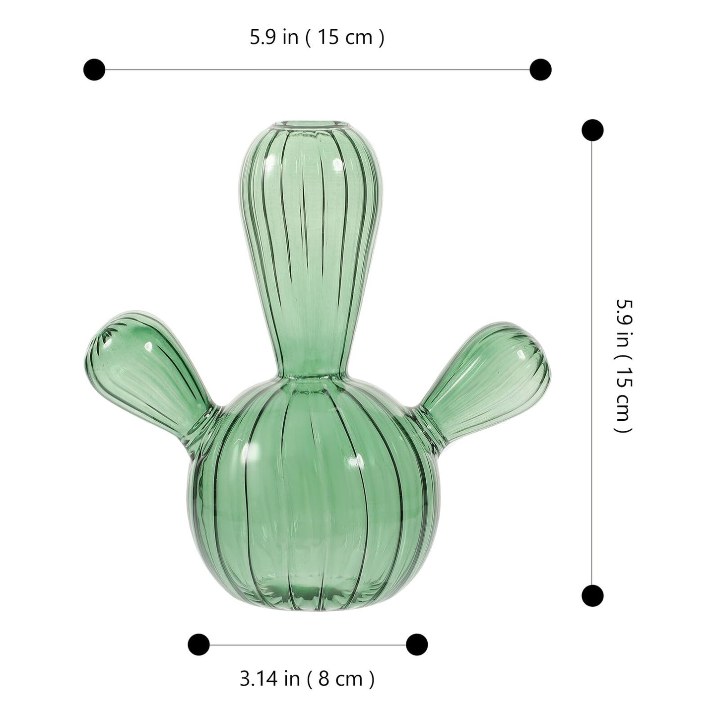 STOBAZA Glass Cactus Plant Vase Green Narrow Neck Hydroponic Planter Decorative Tabletop Vase for Home Décor and Terrarium Arrangement