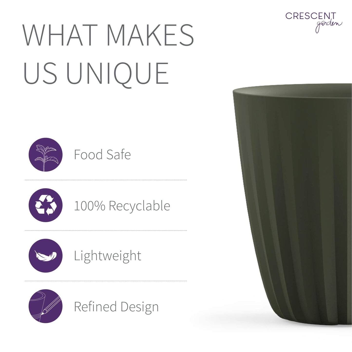Crescent Garden Pleat Modern Decorative Planter, Indoor/Outdoor Pot, Resin Planter with Drain Hole - 15" W x 15" H (Olive)
