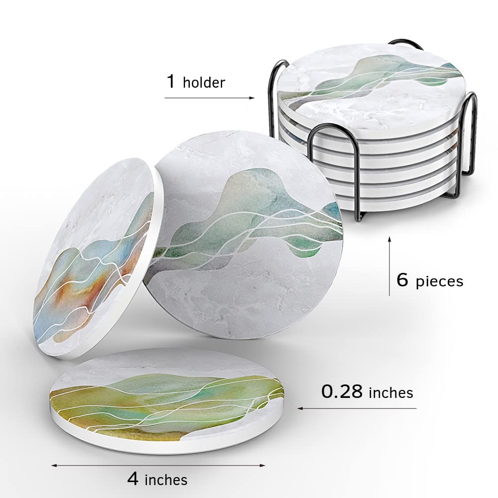 UMIRRO Ceramic Stone Coasters for Drinks Absorbent with Holder | Agate Style Coasters Set with White Marble Texture Background | Cool Cup Mat with Geode Pattern | Unique Fancy Tabletop Protection Mat