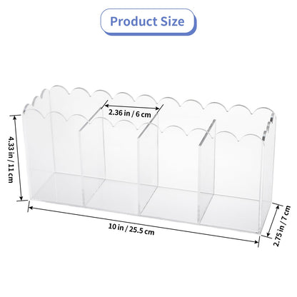 MOLIGOU Acrylic Pencil Holder, 4 Compartments Clear Pen Organizer, Desktop Pencil Holder with Scalloped Edges