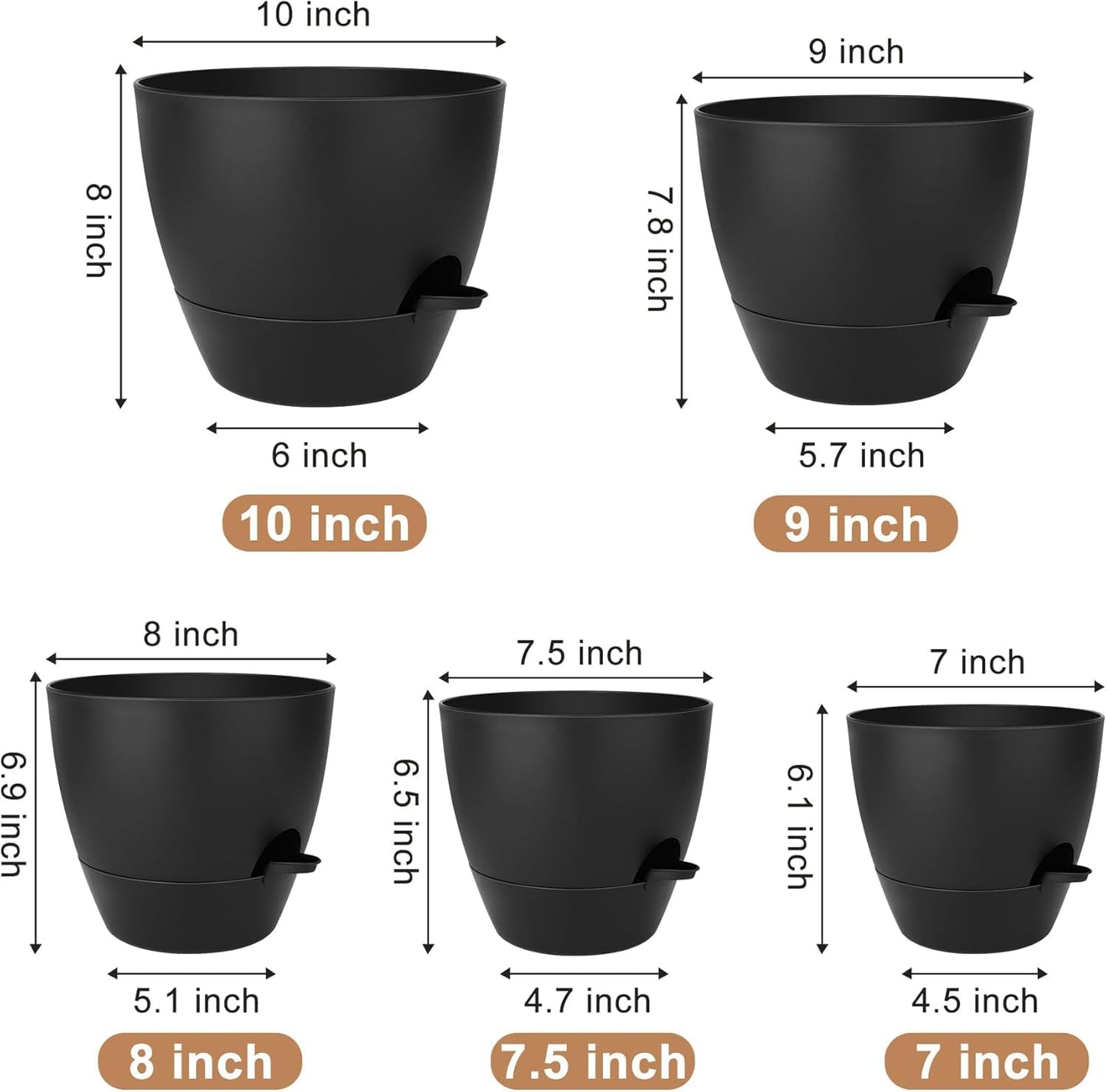 QRRICA 10/9/8/7.5/7 Inch Self Watering Pots and 12/10/9 Inch Water Level Indicator Plant Pots