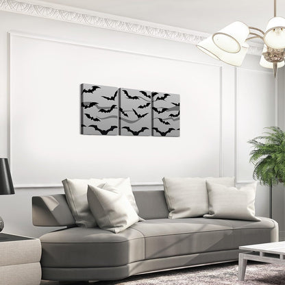 Feelyou Halloween Decor Bathroom Wall Art for Home Decor Spider Web Wall Painting for Kids Boys Girls Black Bat Picture Wall Decor Happy Halloween Canvas Wall Art for Living Room 12" x 16" 3 PCS