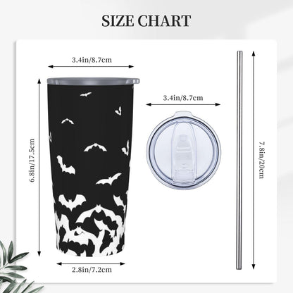 TOUNHEYA Halloween Bat Tumbler with Lid and Straw Black White 20oz Insulated Stainless Steel Cup Animal Travel Coffee Mug Water Bottle for Women Gift for Birthday Christmas
