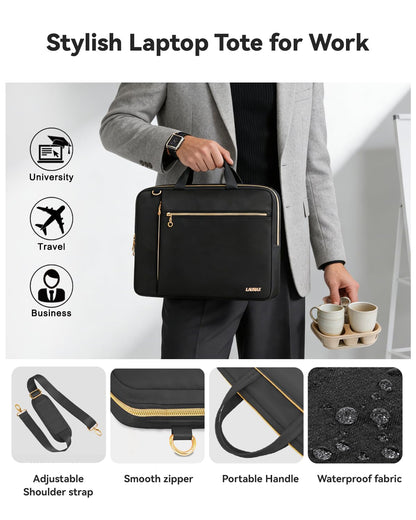 Lausiax 15.6 16 Inch Laptop Bag Case for Women Men Compatible with MacBook Pro M5/HP OmniBook Omen Envy/Dell Pro Inspiron/Lenovo Yoga IdealPad, Messenger Carrying Briefcase Computer Bag Case, Black