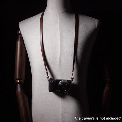 CANPIS Genuine Leather Camera Neck Shoulder Strap Compatible with Fujifilm Sony Olympus Panasonic Lecia Canon Nikon Mirrorless Compact Cameras (Brown, Retro Style, Slim Belt)