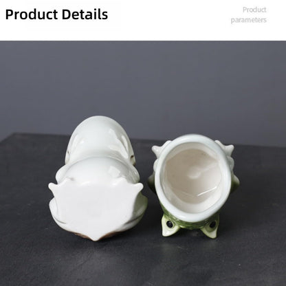 YQLDAHU Cartoon Frog Planter - Ceramic Succulent Planter Pot with Drainage, Cute Home Decor Gift for Plant Lovers, Indoor/Outdoor Mini Flower Pot for Desk, Garden, Windowsill by Home-n-Gifts 1pcs