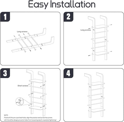 Wooden Ladder with Shelf for Room Decor, 6-Tier Decor Ladder with Non-Slip Mat & Hooks, Farmhouse Style Leaning Wall Display Holder