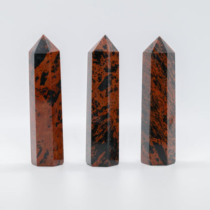 Angelstones Natural Mahogany Obsidian Gemstone Healing Crystal Hexagonal Pointed Reiki Chakra Faceted Prism Wand Carved Stone Figurine Home Decor