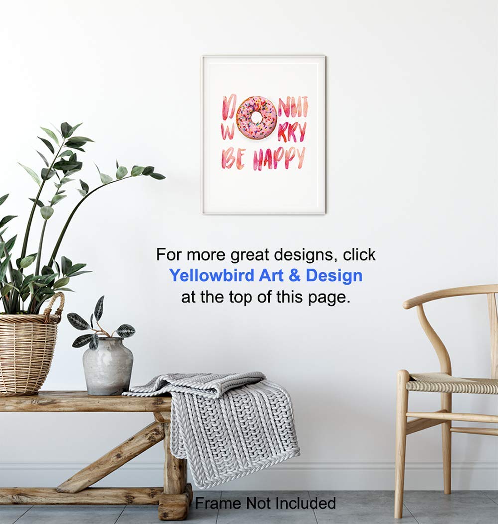 Donut Wall Decor - Funny Kitchen, Dining Room, Cafe Decor - Cute Donut Worry Wall Art for Coffee Bar, Restaurant - Unique Housewarming Gift - Inspirational Quote Poster Picture Print