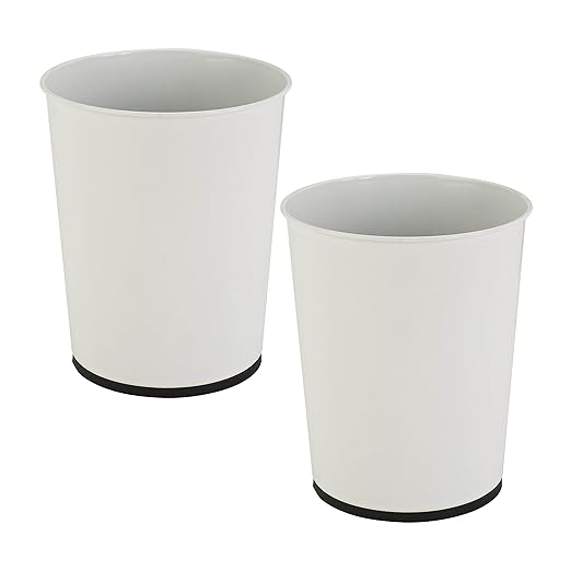 Bath Bliss 5 Liter Small Wastebasket | 2 Pack | Round Open Top | Trash Can | Bathroom | Bedroom | Kitchen | Office | Dorm | Disposal Waste Bin | Garbage | White