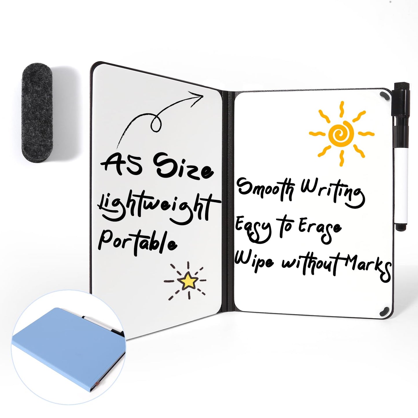 AGM Portable White Board Dry Erase, Double Sided Folding Whiteboards with Pen, Small Dry Erase Board for Study, Meeting, Doodling, Planning, Blue