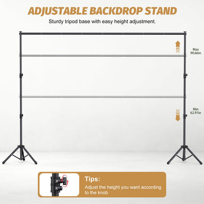 Forlogic 10x7.5Ft Backdrop Stand, Heavy Duty Adjustable Photo Back Drop Stand for Party, Photography, Banner Stand (Includes Six Background Stand Clamps)