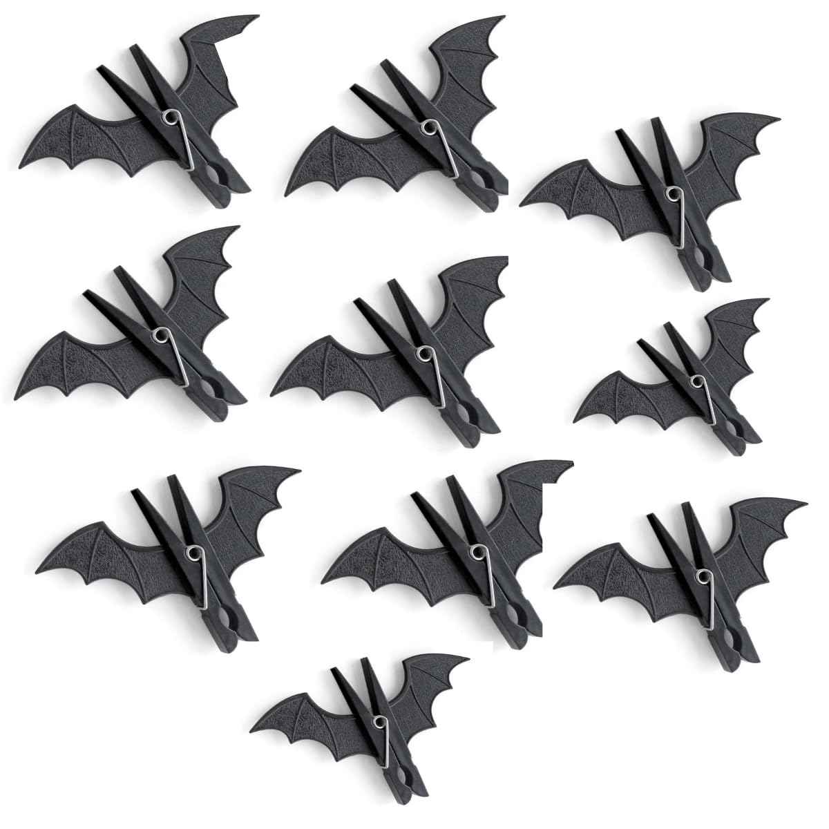 Large Bat Clothespins 10Pcs - Gothic Home Decor & Heavy Duty Windproof Clothes Pins - Matte Black Hanging Clothesline Clips for Photo Display & Towel Holders - Unique Halloween Decoration (5.5" Size)