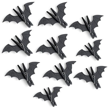Large Bat Clothespins 10Pcs - Gothic Home Decor & Heavy Duty Windproof Clothes Pins - Matte Black Hanging Clothesline Clips for Photo Display & Towel Holders - Unique Halloween Decoration (5.5" Size)