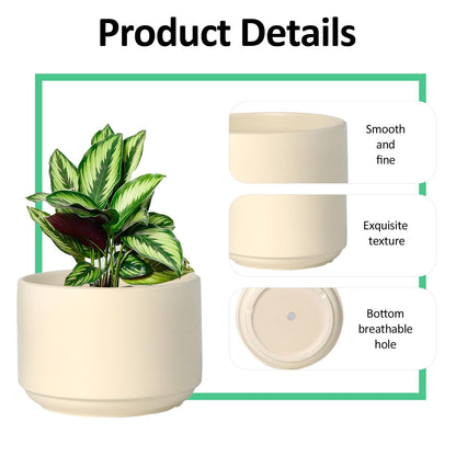 OXART Ceramic Pots for Plants, 10+8.4+7 inch Plant Pots Set of 3, Planters for Indoor Plants with Drainage, Modern Home Garden Flower Pots for Succulent, Pothos, Snake Plant and Money Tree, Yellow