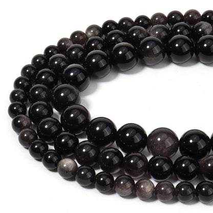 35pcs 10mm Natural Silver Obsidian Gemstone Beads Energy Healing Crystal Round Loose Stone Beads for Jewelry Making, DIY Bracelets Necklaces