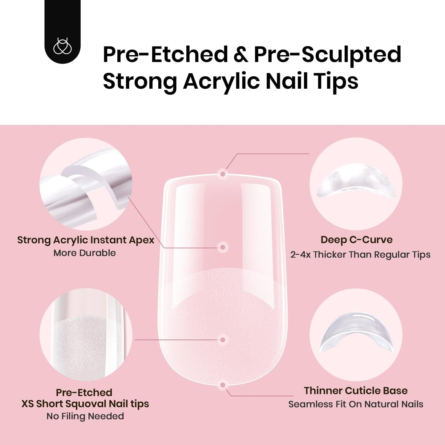 Beetles Tipex Instant Apex Nail Tips Kit, Coffin Long 224Pcs 16 Sizes Pre-Building & Pre-Etched Thicker Acrylic Nails False Nail Extension with Tipex Nail Glue Mini Nail Lamp