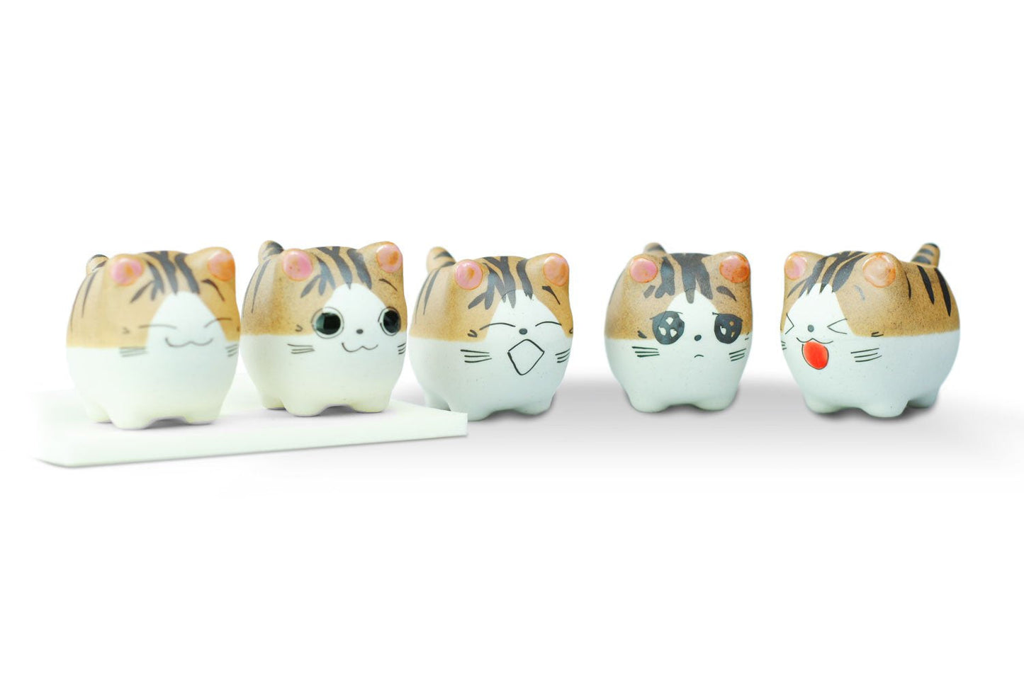 VanEnjoy Original Design Handmade Mini Cute Cartoon Ceramic Succulent Pots Planters With Drainage Hole - Cat Gifts for Cat Lovers Office - Pack of 5