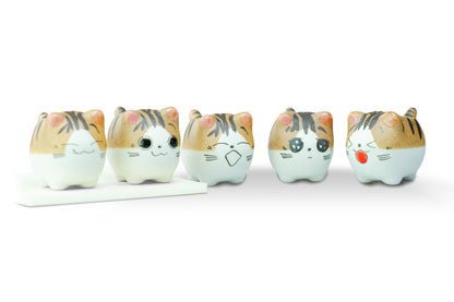 VanEnjoy Original Design Handmade Mini Cute Cartoon Ceramic Succulent Pots Planters With Drainage Hole - Cat Gifts for Cat Lovers Office - Pack of 5