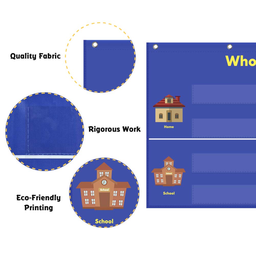 AUVCAS Classroom Attendance Pocket Chart with Helping Hands & 36 Reusable Dry-Erase Student Cards for Visual Tracking, Preschool Kindergarten Daycare, 32.2" x 19"