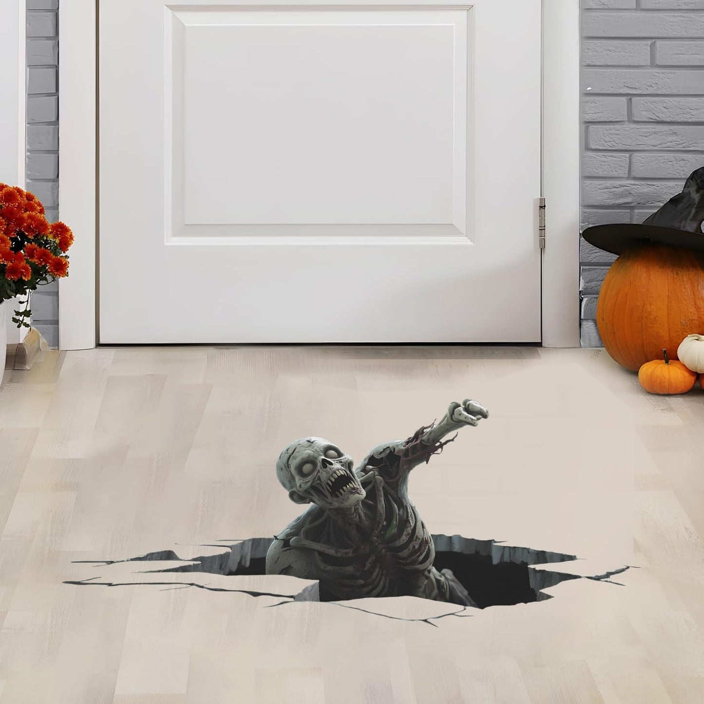 IARTTOP 3D Halloween Party Window Stickers (90x30cm)Horror Zombie Wall Decals Halloween Breaking Through Walls Stickers Spooky Skeleton Window Decal for Haunted House Horror Party Bathroom Decoration
