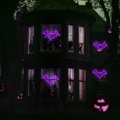 Halloween Decorations, 2 Pack Bat Window Lights, 8 Modes Battery Operated Halloween Lights with Timer, Waterproof Window Silhouette Light for Indoor Window Door Yard Party Decor