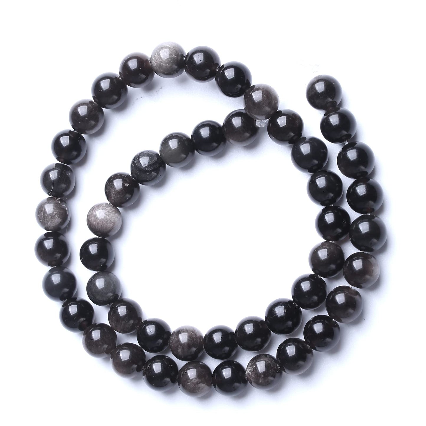 6MM 60PCS Natural Stone Silver Obsidian Loose Beads for Jewelry Making DIY Bracelet