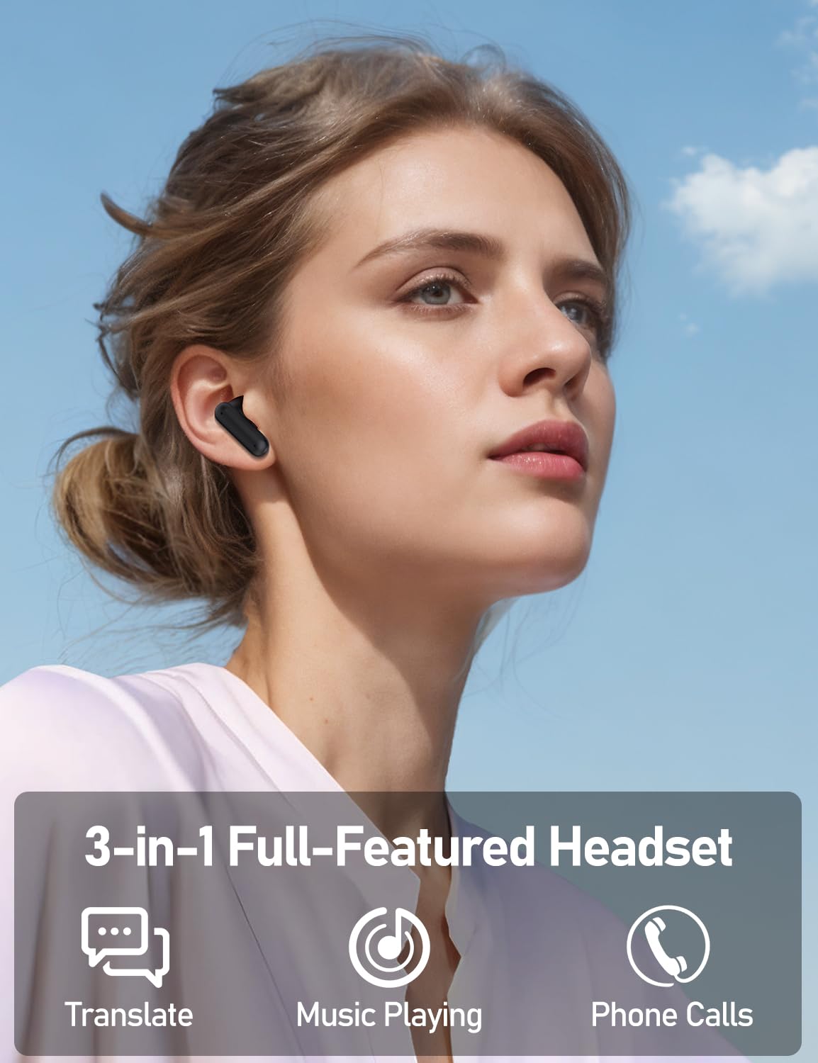 AI Translation Earbuds Real Time, 139 Language Translator Earbuds 3-in-1 Translation ，6 Translation Modes，Two-Way Translator Device with APP for Travel Learning Business (Black)
