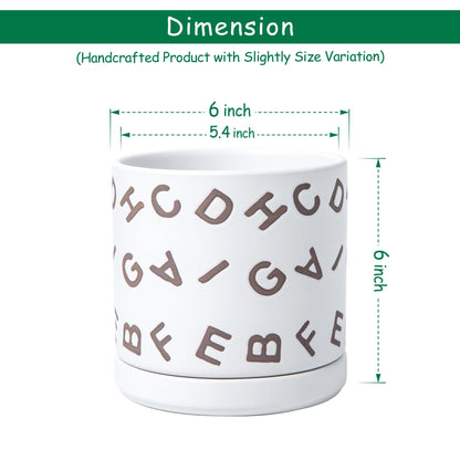D'vine Dev Set of 2 Ceramic Planter Pots with Drainage Hole and Saucer, 6 Inch Plant Pots for Plants Indoor Houseplants, White, 99-Z-G-1-Y