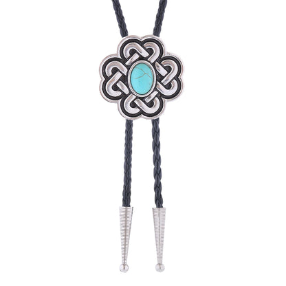 Bjesinmo Western Bolo Tie for Men Vintage Turquoise Bolo Tie Flower Women Rodeo Cowboy Leather Necktie Accessories