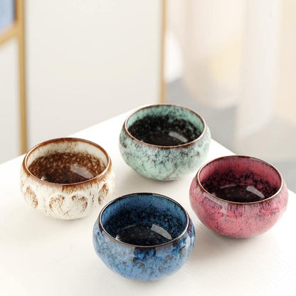 YYW Ceramic Plants Pots 3 Inch Set of 4 Flower Pots with Drainage and Bamboo Tray for Indoor/Outdoor Small House Plants,Foliage Plant (Set 1)