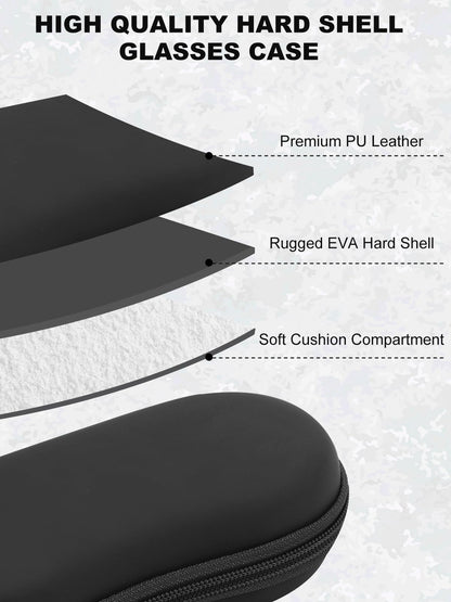 CORVIDA Double Glasses Case Hard EVA Shell Dual Eyeglasses Case Travel Sunglasses Organizer Includes Microfiber Cloth & Mini Screwdriver (Black)