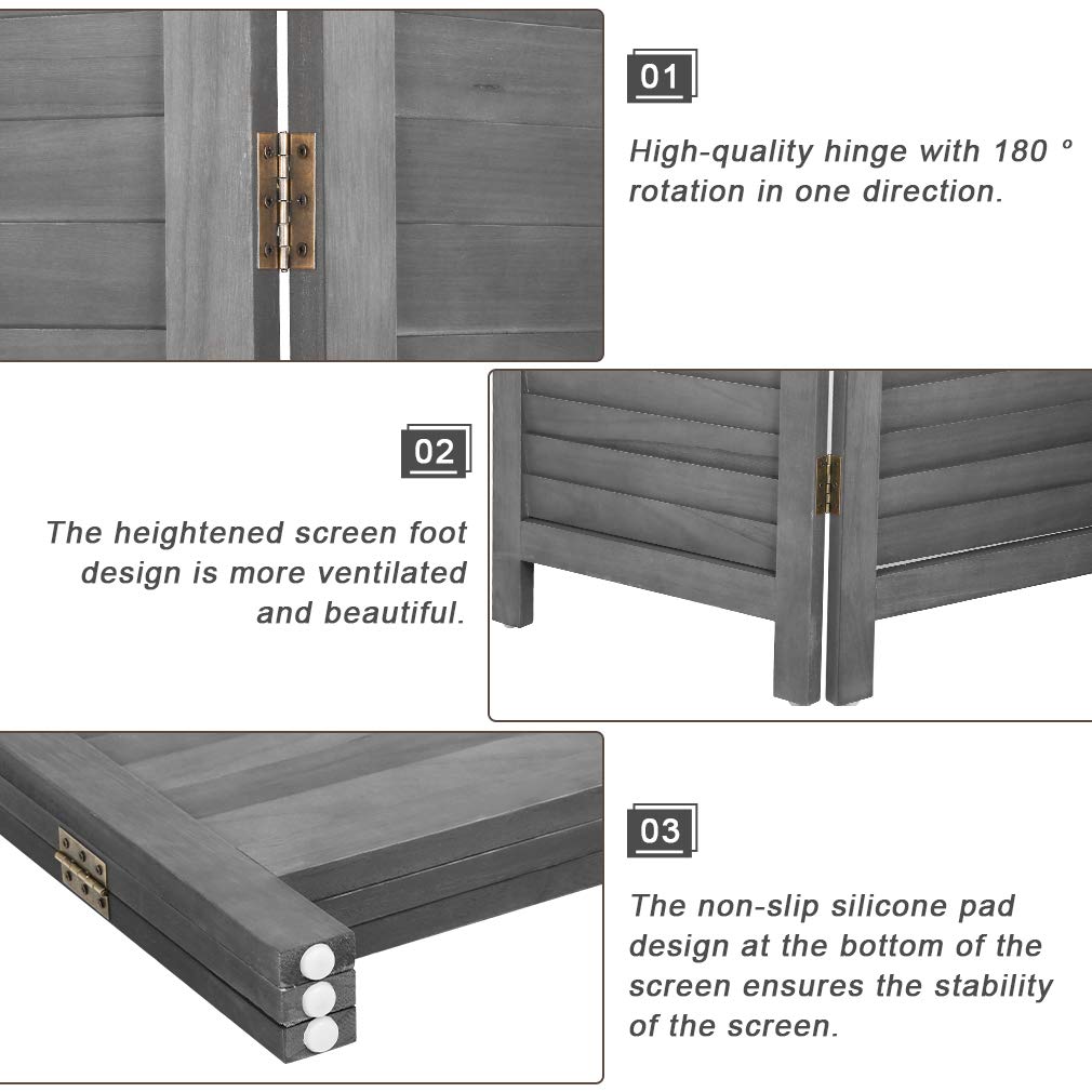 3 Panel Wood Room Divider 5.7 Ft Tall Privacy Wall Divider 67.7" x 16.9" Each Panel Folding Wood Screen for Home Office Bedroom Restaurant （Gray）