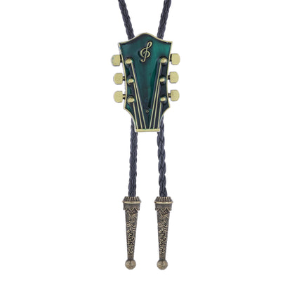 GelConnie Mens Bolo Tie Vintage Western Cowboy Guitar Bolo Tie Necklace PU Leather Necktie Party Wedding Costume Accessory