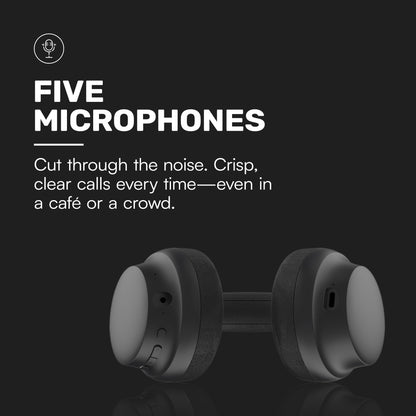 Raycon Essential Bluetooth Headphones - Over The Ear, Active Noise Cancelling Wireless Headphones + Awareness Mode, Bluetooth Headset with Mic, 50 Hours of Battery Life (Black)