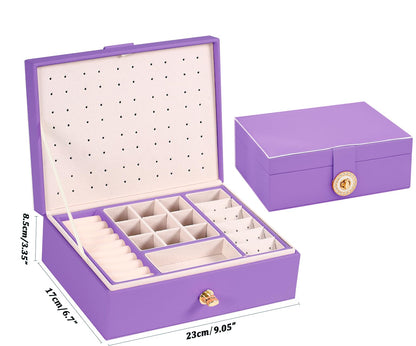 Earrings Jewelry Box for Girls, Large Capacity Jewelry Organizer with 40-Pair Earring Board, 2-Layer Leather Jewelry Storage Box for Necklaces Rings Bracelets with Removable Tray(Gift Idea),Purple