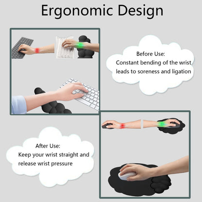 Cloud Wrist Rest Keyboard Ergonomic Wrist Pad for Keyboard and Mouse Coaster Cloud Mouse Pad Set Leather PU Non-Slip Wrist Rest Support for Computer Laptop Gaming Mac Home Office Relief Pain Black