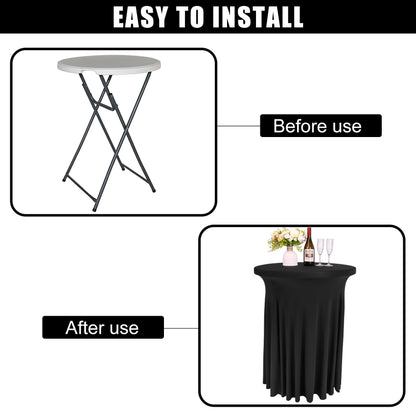 Spandex Cocktail Table Skirt 32"x 43" Black Stretch Cocktail Table Cover, Washable Round High Top Tablecloth for Bar, Wedding, Party, Events (Black)