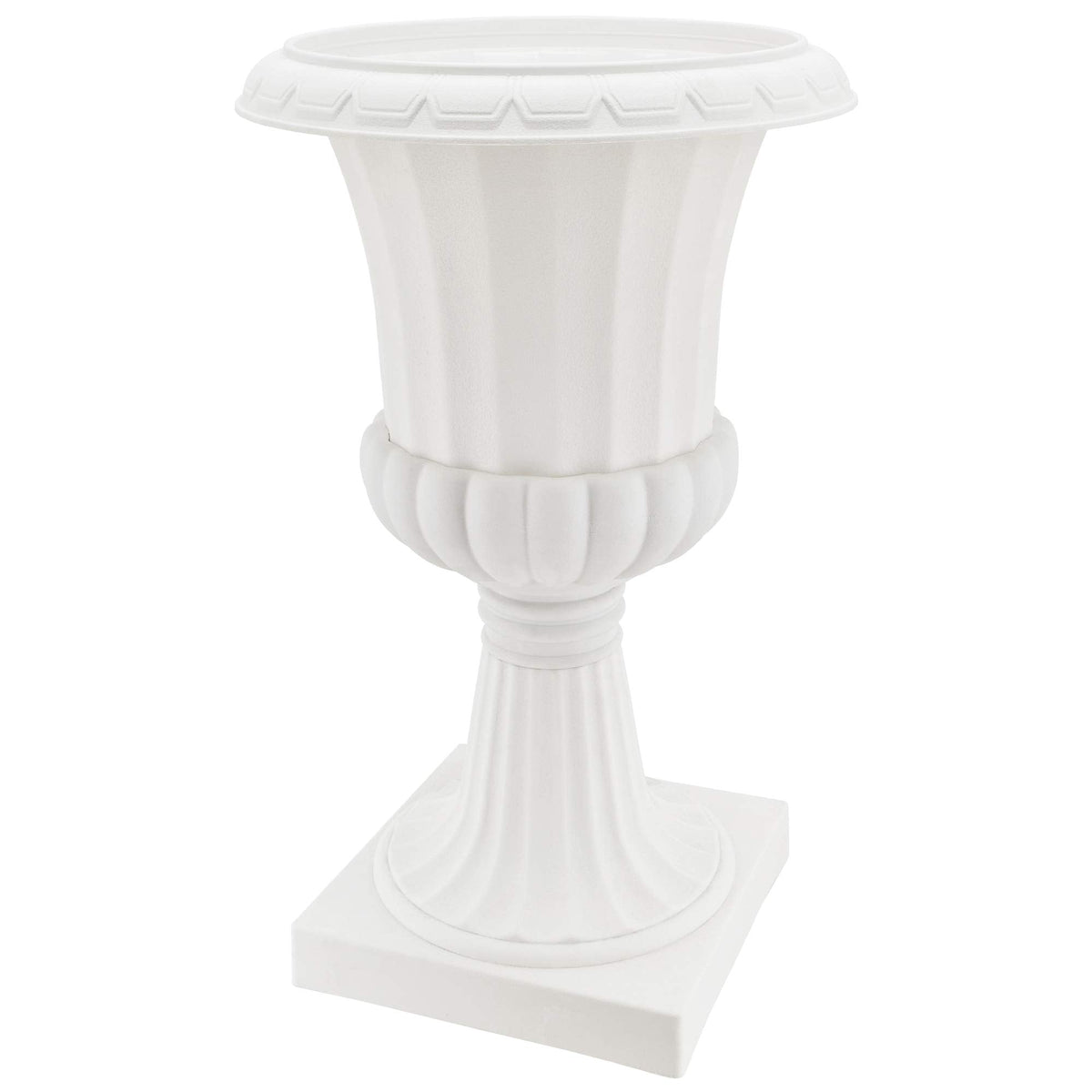 Arcadia Garden Products Plastic Garden Pedestal Urn, Set of 2 Classic Decorative Garden Pot Planter for Indoor and Outdoor Plants, 10” x 17”, White
