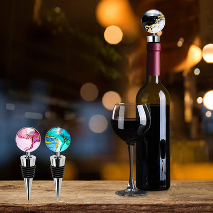 Soleebee 3 Pack Decorative Wine Stoppers, Wine Bottle Stopper with Beautiful Art Glass，Beverage Bottle Stoppers For Gifts, Bar, Holiday Party, Wedding (Style J)