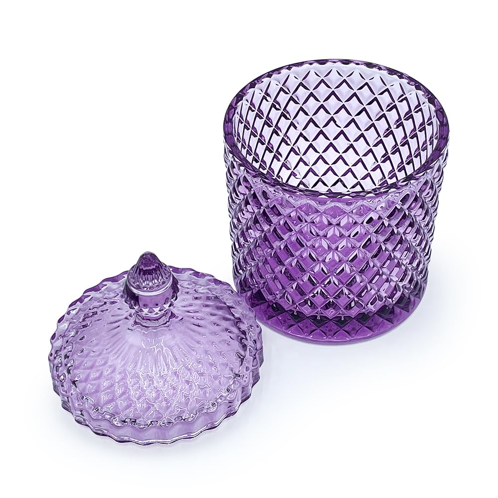 YILUSHENGHUA Colorful Glass Jar With Lid,Crystal Candy Dish,Cookie Jars,Purple Halloween Candy Bowl,Buffet Biscuit Containers,Decorative Jar(Large-PInk Purple)