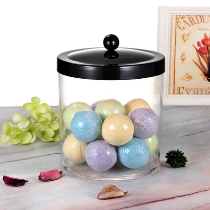 SheeChung 50oz Large Plastic Apothecary Jar with Black Stainless Steel Lid - Shatterproof Laundry Pods Container - Modern Industrial Bathroom & Kitchen Storage Organizer for Scent Beads, Bath Bombs
