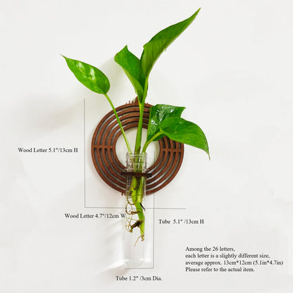 Win Letter Wall Propagation Planters Test Tubes Wall Decor for Hanging Plants Clear Water Plant Vase Brown Wood Upletter Alphabet Functional Art Boho Set of 3